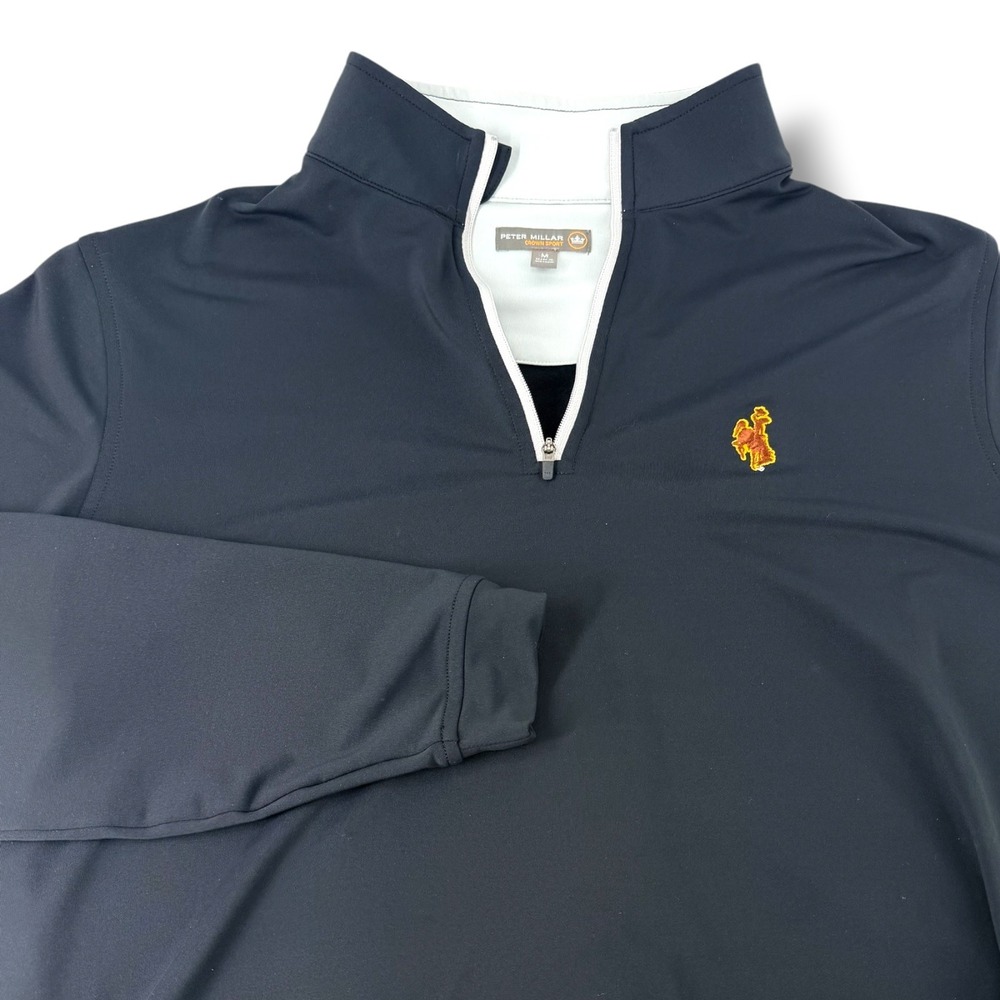 Peter Millar Wyoming Cowboys Quarter Zip Pullover Mens Medium Black Golf Prep